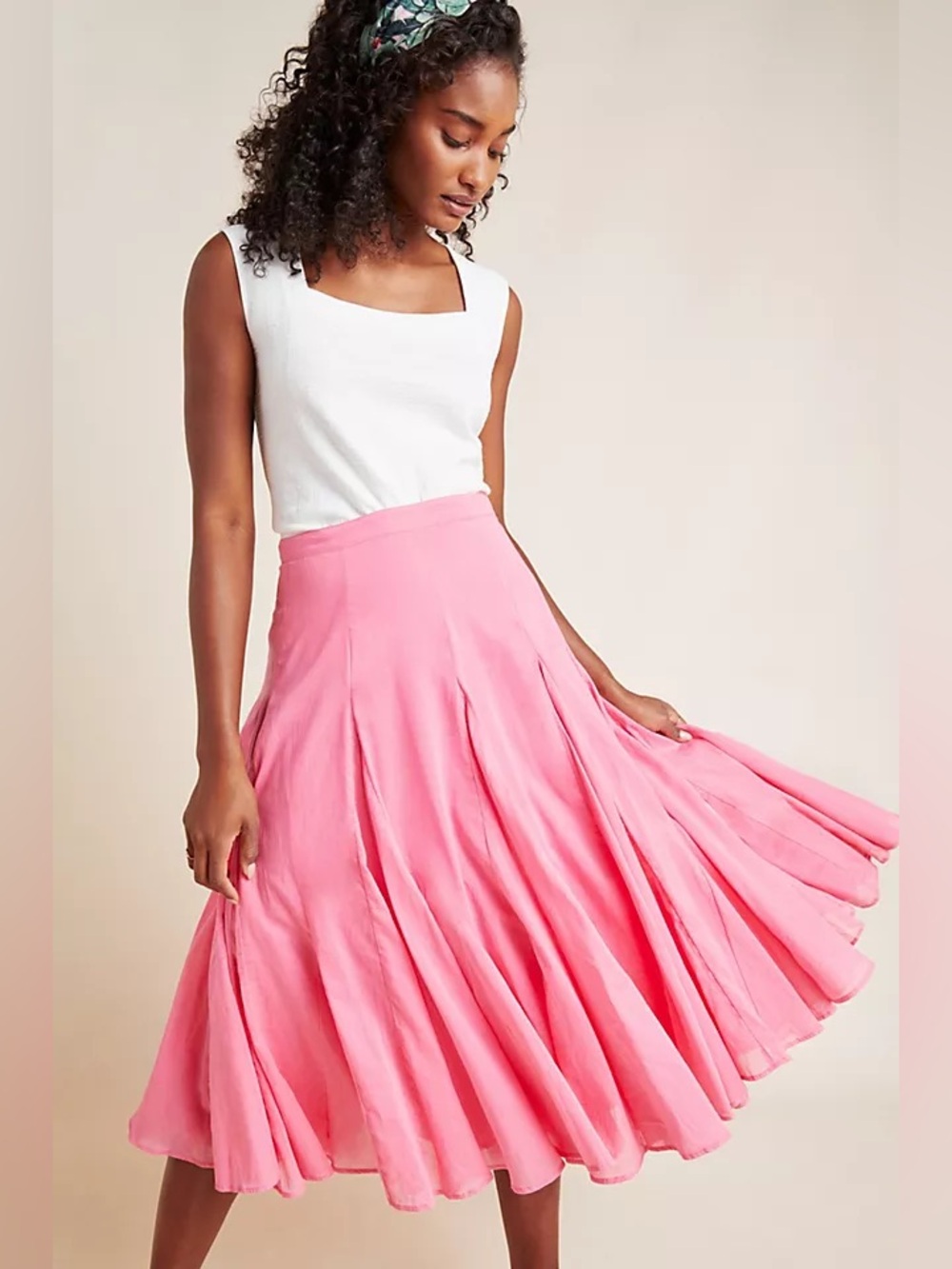 Maeve by Anthropologie Arielle Flounced A-Line Midi Skirt Pink Size 4